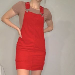 Red corduroy overall dress